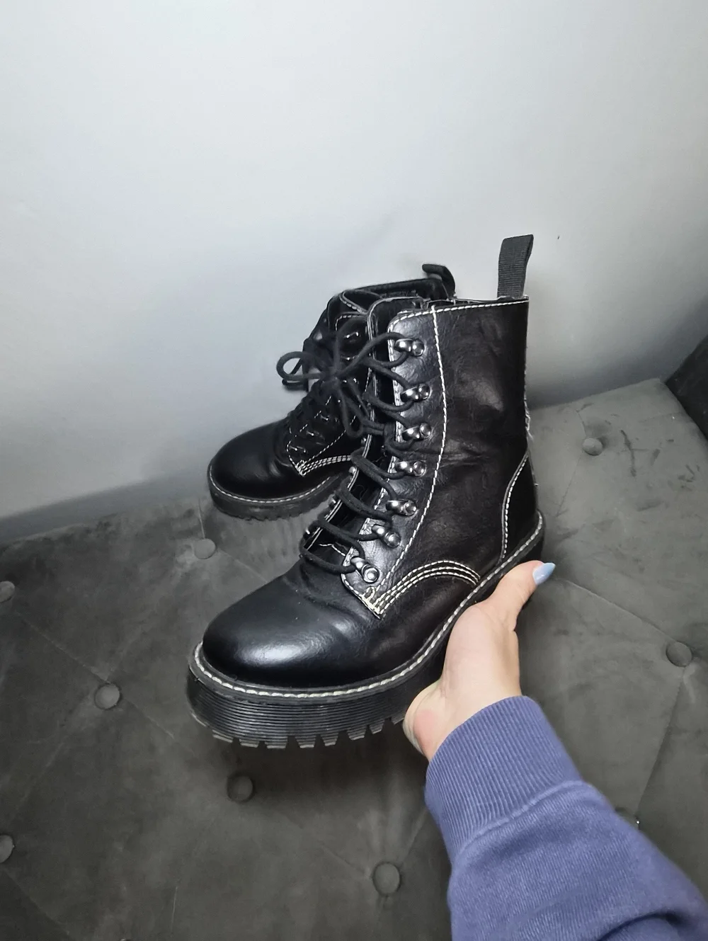 Black Grunge Platform Combat Boots 6M Madden Girl Punk Modern - Picture 4 of 10